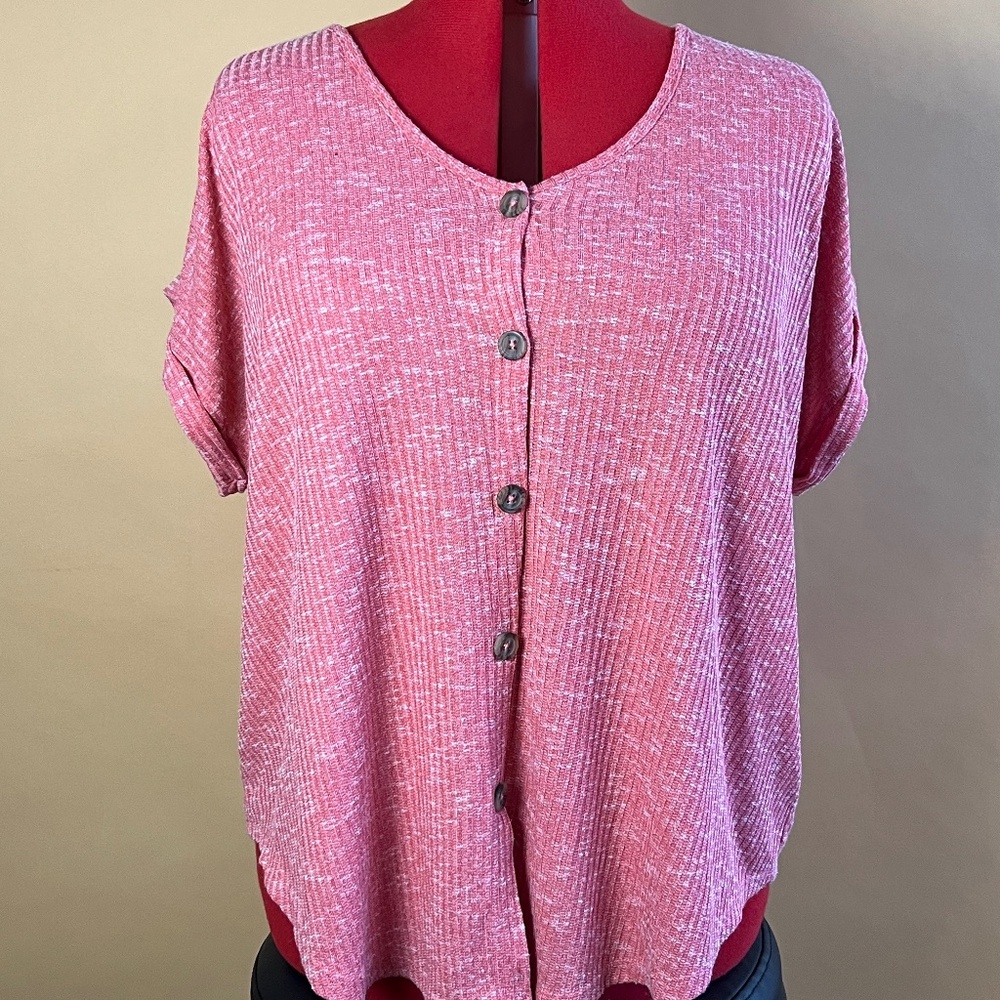 Pink Bobbie Brooks Plus Size (2X) Button Top with V-Neck